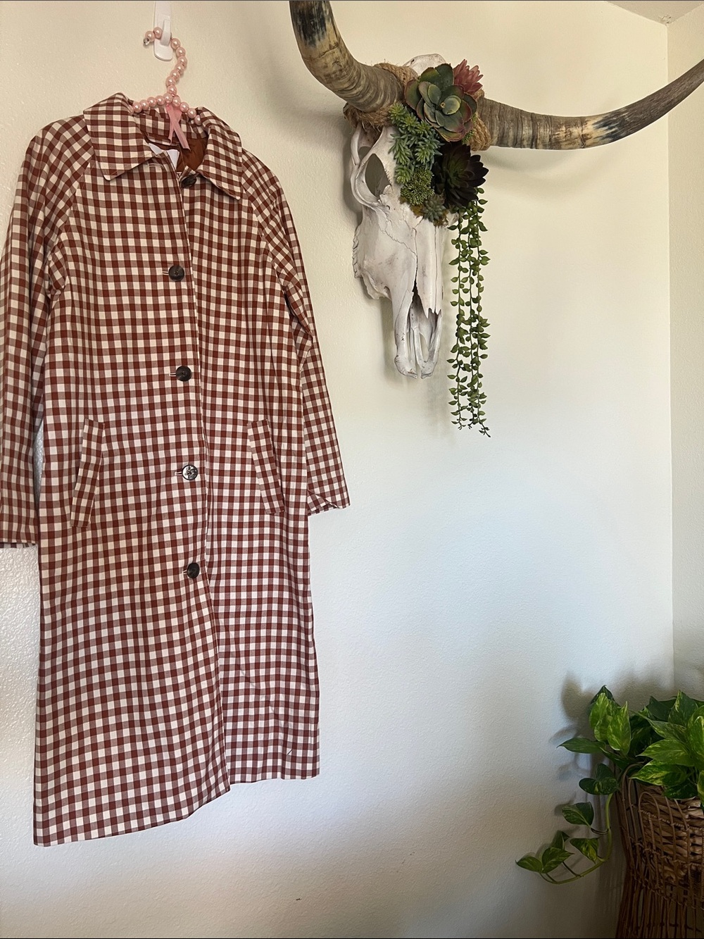 NWT ✧House of Harlow 1960✧ gingham trench Rustic Brown/Cream S Nobody’s Child